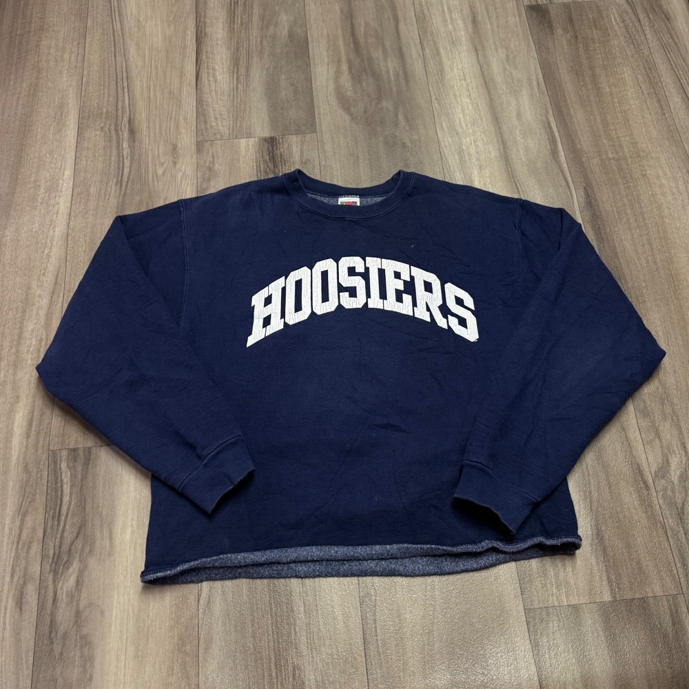 Fruit of the Loom Indiana Hoosiers Sweatshirt Navy Blue Raw Hem Mens Medium